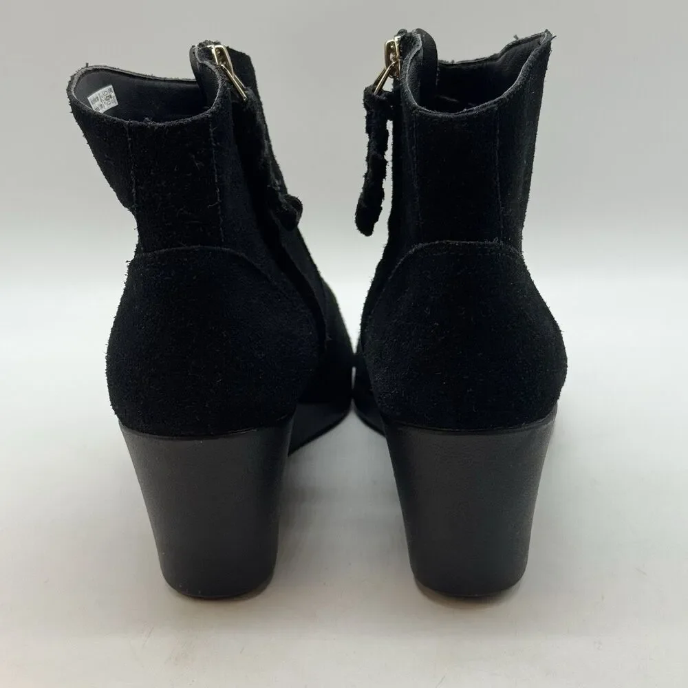 Crocs Leigh 203418 Black Suede Wedge Boots Women's 7.5 Side Zip Ankle Booties